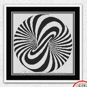 Monochrome optical illusion cross stitch pattern Geometric cross stitch Optical illusion circles ball sphere embroidery xstitch chart #487
