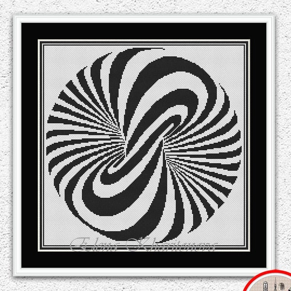 Monochrome illusion d'optique point de croix motif géométrique point de croix illusion d'optique cercles balle sphère broderie xstitch tableau #487