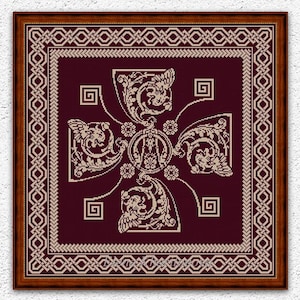 Patrón de punto de cruz celta monocromático con dragones, punto de cruz, adorno de nudo celta, gráfico de punto de cruz contado, bordado antiguo n.º 623