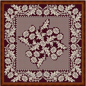 Patrón de punto de cruz de margaritas monocromáticas, diseño de bordado floral vintage, corona de flores, gráfico de puntada contada n.° 577