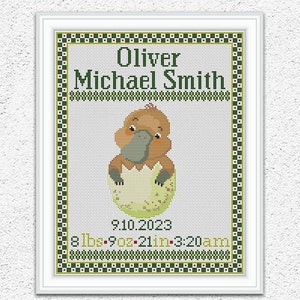 Lindo patrón de punto de cruz de ornitorrinco bebé Diseño de bordado de muestrario de nacimiento de bebé personalizado Nuevo registro de nacimiento de bebé niño Gráfico de puntada xstitch n.° 696