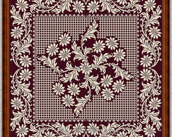 Floral Monochrome Sampler Cross Stitch Pattern Daisies Embroidery Flowers Wreath Counted Xstitch #577