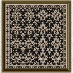 Pode incluir: Padrão de ponto cruz emoldurado com um desenho floral preto repetido sobre um fundo bege. A moldura é marrom escuro. As palavras "INSTANT DOWNLOAD PDF" estão na parte inferior da imagem.