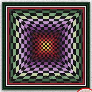 Patrón de punto de cruz con ilusión óptica cuadrada, punto de cruz geométrico, diseño de bordado cuadrado abstracto de colores, gráfico de puntada contada n.° 520
