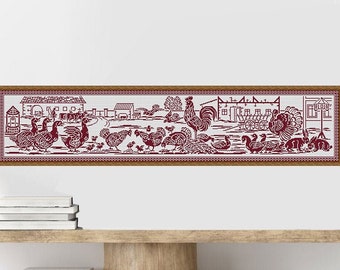 Village farm cross stitch pattern Farmhouse xstitch chart Country farm sampler Rustic embroidery design Antique monochrome sampler #236
