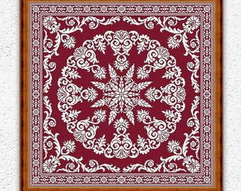 Monochrome sampler counted cross stitch pattern Floral square embroidery design Carpet cross stitch Antique ornament xstitch chart #545