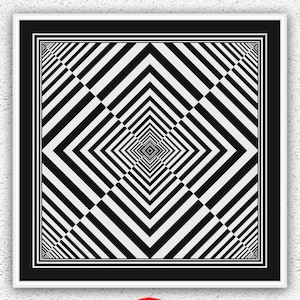 Patrón de punto de cruz de ilusión óptica monocromática Punto de cruz geométrico Diseño de bordado cuadrado en blanco y negro Gráfico xstitch abstracto #517