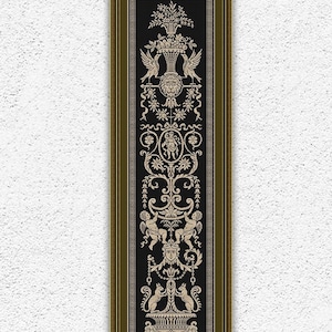 Antique monochrome sampler cross stitch pattern Mythical motifs vintage embroidery design Extra large counted xstitch chart #2050