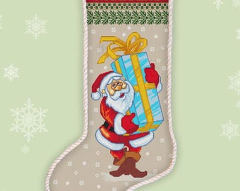 Weihnachtsmann-Strumpf-Kreuzstichmuster, personalisierte Weihnachtsmann-Zählstickerei Nr. 539