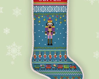 Christmas Personalized Nutcracker Stocking Cross Stitch Pattern Custom Santa Sock Embroidery #872