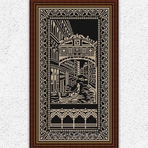 Venice monochrome sampler counted cross stitch pattern Venice cross stitch Italy landscape embroidery Antique style xstitch chart #859
