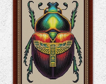 Scarab beetle counted cross stitch pattern Insect cross stitch Ancient Egyptian sacred scarab embroidery Bug xstitch chart #821