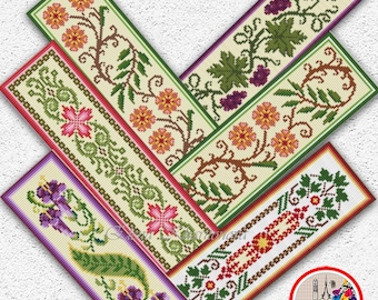 Floral Bookmarks Cross Stitch Pattern Flowers Grapes Leaves Samplers Counted Xstitch #108