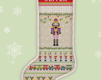 Personalisierter Weihnachts-Nussknacker-Strumpf Weihnachtssocke Kreuzstichmuster #872 *