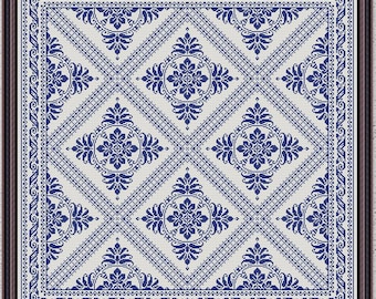Tile Monochrome Sampler Cross Stitch Pattern Geometric Embroidery Antique Counted Xstitch #2183