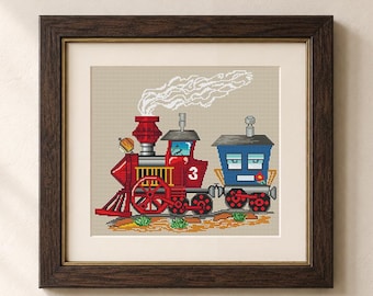 Steam Train Cross Stitch Pattern Locomotive Embroidery Railway Transport Counted Xstitch #4