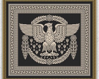 Eagle monochrome sampler counted cross stitch pattern Bird cross stitch Eagle emblem embroidery design Antique ornament xstitch chart #598