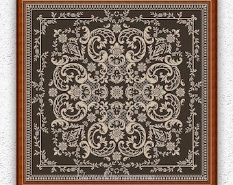 Bloemen bladeren geteld kruissteekpatroon Monochroom sampler borduurwerk ontwerp Bloemen antiek ornament xstitch grafiek #634