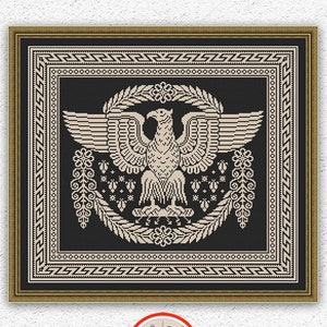 Adler-Monochrom-Sampler, gezähltes Kreuzstichmuster, Vogel-Kreuzstich, Adler-Emblem-Stickerei-Design, antikes Ornament, Xstitch-Chart #598
