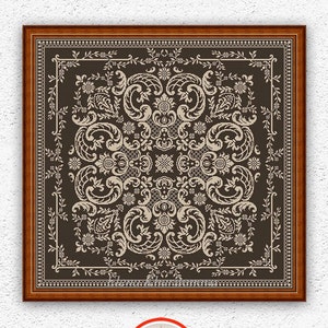 Flores hojas contadas patrón de punto de cruz Diseño de bordado de muestra monocromática Adorno antiguo floral xstitch chart #634