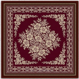 Patrón de punto de cruz de muestrario monocromático de flores, punto de cruz de almohada, diseño de bordado floral vintage, gráfico de punto de cruz contado antiguo n.° 2039