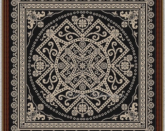 Vintage monochrome sampler cross stitch pattern Pillow cross stitch Antique counted xstitch chart Geometric ornament embroidery design #2061