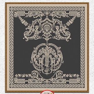 Floral monochrome sampler counted cross stitch pattern Vintage flower bouquet vase embroidery design Antique xstitch chart #S34