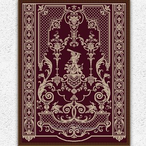 Oud zwart-wit sampler kruissteekpatroon Mythologie borduurontwerp Grote kruissteek Antieke getelde steekkaart #768