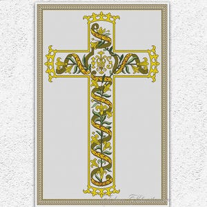 Religious cross stitch pattern Christian cross vintage embroidery design Large cross stitch Antique sampler counted xstitch chart #2033