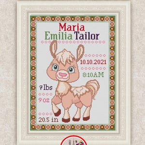 Amostra de nascimento de bebê personalizada, padrão de ponto cruz, bordado fofo de lhama para bebê, presente faça você mesmo para recém-nascidos, decoração de berçário, gráfico de pontos x #411