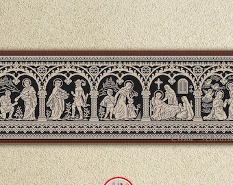 Patrón de punto de cruz de muestrario monocromático religioso Diseño de bordado medieval Natividad Punto de cruz Gráfico de punto de cruz contado grande n.° 2049