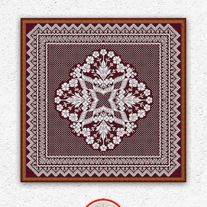 Patrón de punto de cruz de muestrario monocromático floral Punto de cruz de almohada Diseño de bordado de funda de cojín Gráfico de punto de cruz de adorno antiguo n.° 625
