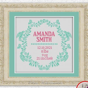 Gepersonaliseerde baby geboorte sampler kruissteekpatroon baby meisje jongen geboortekaartje borduren kinderkamer wanddecoratie xstitch chart #400*