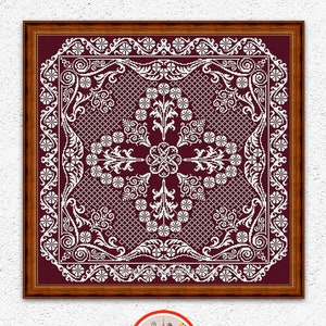 Sampler monocromo contado patrón de punto de cruz Punto de cruz de encaje Diseño de bordado cuadrado Adorno antiguo floral xstitch chart #630