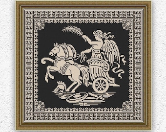 Monochrome sampler counted cross stitch pattern Goddess cross stitch Ancient mythology embroidery design Antique style xstitch chart #390