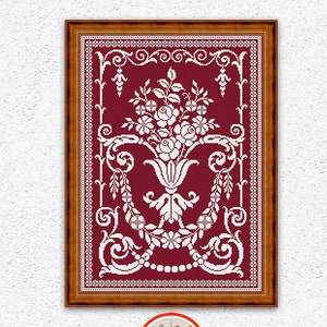 Roses vase counted cross stitch pattern Floral monochrome sampler embroidery design Flower cross stitch Antique ornament xstitch chart #481