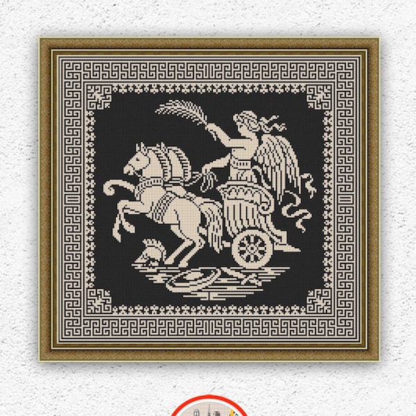 Monochrome sampler counted cross stitch pattern Goddess cross stitch Ancient mythology embroidery design Antique style xstitch chart #390