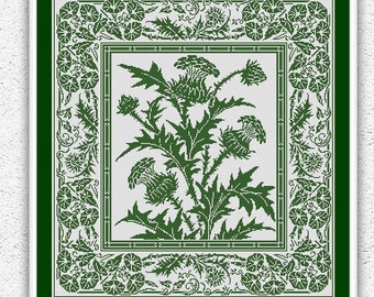 Flowers leaves monochrome sampler counted cross stitch pattern Plant thistle cross stitch Floral xstitch chart Leafy embroidery design #242