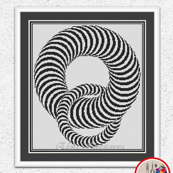 Monochrome two connected rings cross stitch pattern Geometric cross stitch Optical black and white rings embroidery xstitch chart #486