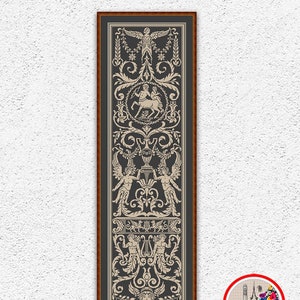 Monochrome sampler counted cross stitch pattern Centaur cross stitch Mythology embroidery design Antique leaves ornament xstitch chart #107