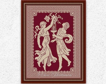 Ancient goddesses counted cross stitch pattern Antique monochrome sampler embroidery design Mythology xstitch chart PDF #819