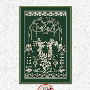 Duas sereias contadas padrão de ponto cruz amostrador monocromático bordado design criaturas aquáticas mitologia xstitch gráfico #445