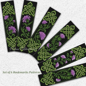 Keltische knoop distelbloem bladwijzers kruissteekpatroon Schotse bloem bladwijzer sampler borduurwerk bloemen bladwijzers xstitch chart #834
