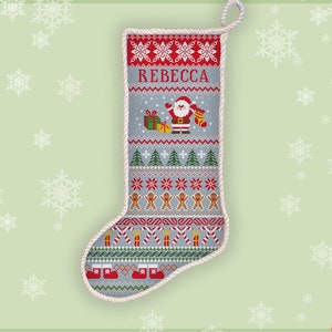 Santa stocking cross stitch pattern Christmas snowflakes ornament xstitch chart Personalized stocking embroidery design Digital download#503