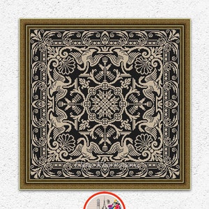 Cisnes muestreador monocromo contado patrón de punto de cruz Almohada punto de cruz Diseño de bordado de pájaros Adorno antiguo cuadrado xstitch gráfico #593