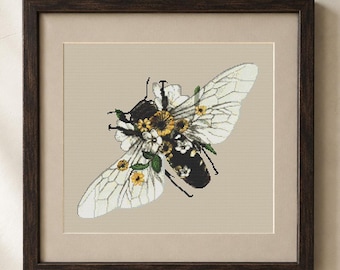 Bee Cross Stitch Pattern Honeybee Embroidery Design Floral Insect Sampler Counted Xstitch #127