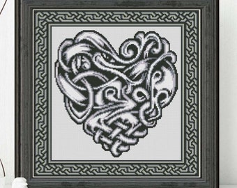 Coração celta contado ponto cruz padrão nó celta bordado design ponto cruz celta ornamento irlandês xstitch gráfico #232