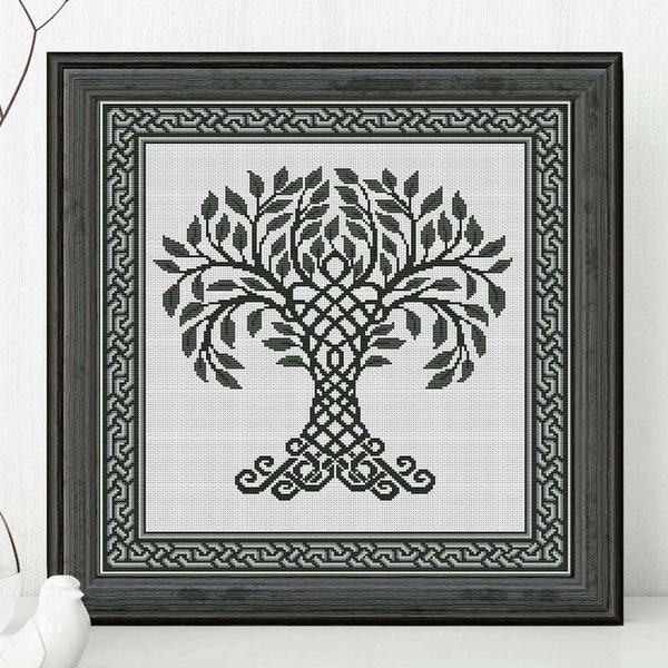 Irish Celtic Tree of Life Cross Stitch Pattern Celtic Knot Ornament Embroidery Design Celtic Cross Stitch Yggdrasil Xstitch Chart #233