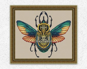 Patrón de punto de cruz de insectos Diseño de bordado de escarabajo sagrado egipcio antiguo Punto de cruz de insectos Mitología xstitch chart #815