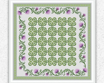 Thistle counted cross stitch pattern Celtic knot antique sampler embroidery design Scottish flower Floral ornament xstitch chart #719